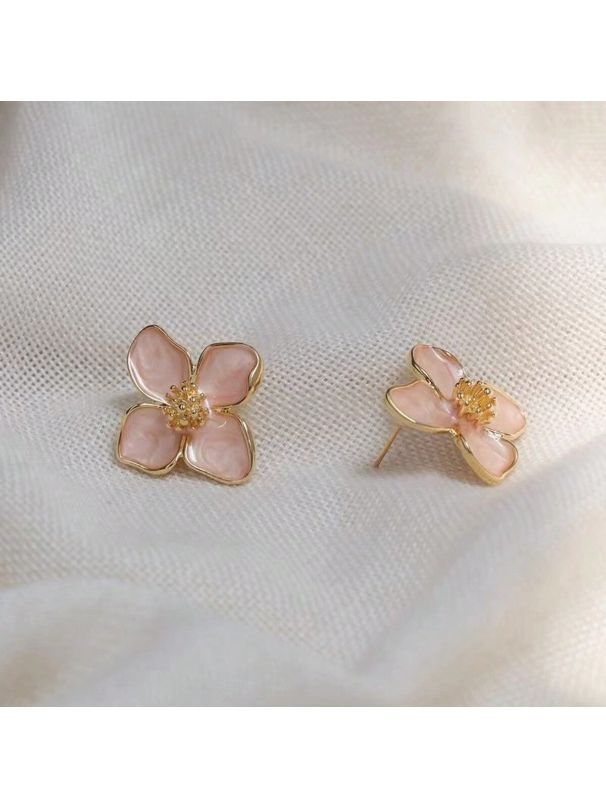 1 Pair Fashionable Hibiscus Flower Glazed Vintage/Retro Flower Stud Earrings, Versatile Jewelry Accessories Valentines