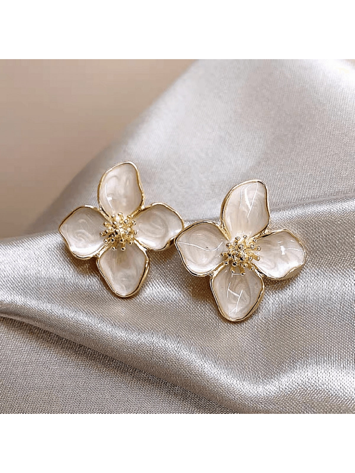 1 Pair Fashionable Hibiscus Flower Glazed Vintage/Retro Flower Stud Earrings, Versatile Jewelry Accessories Valentines