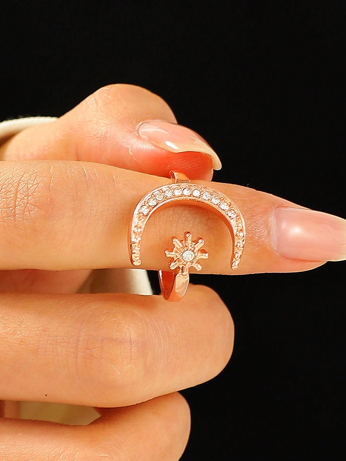 1Pc Retro Star & Moon Open Ring, Versatile Casual & Formal Wear Jewelry for Women