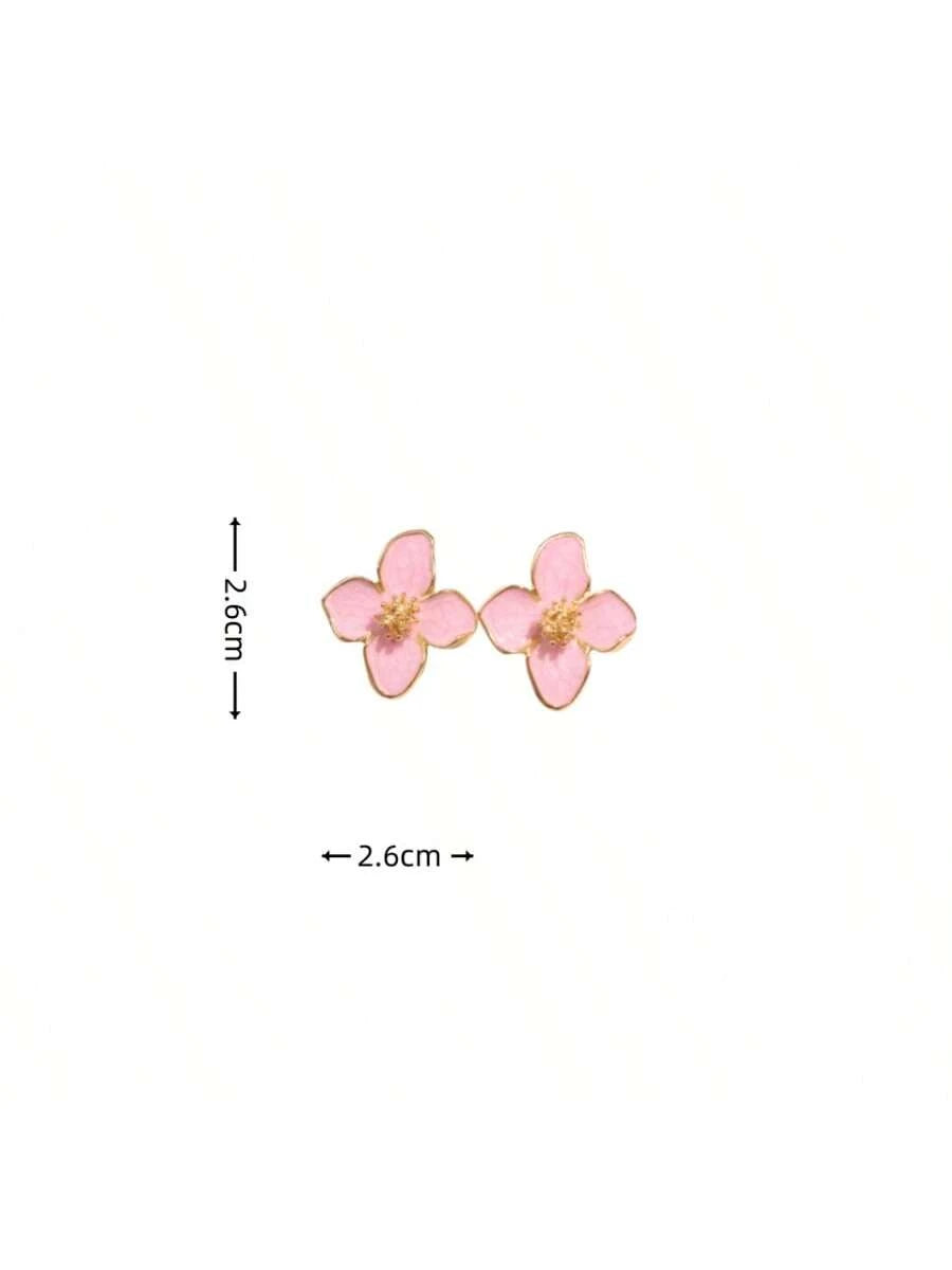 1 Pair Fashionable Hibiscus Flower Glazed Vintage/Retro Flower Stud Earrings, Versatile Jewelry Accessories Valentines