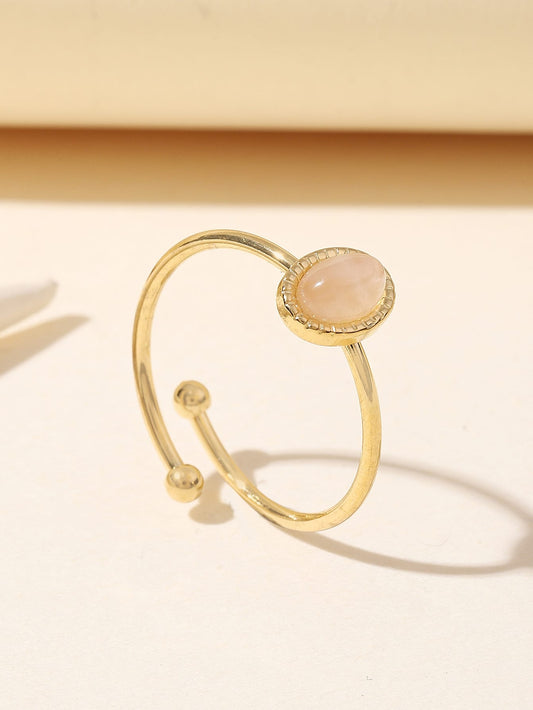 1Pc Fashionable 14K Gold Plated Stainless Steel Baroque Style Ring with Dopamine & Natural Stone Decoration, Adjustable Size, Suitable for Women'S Daily Wear, Gifts