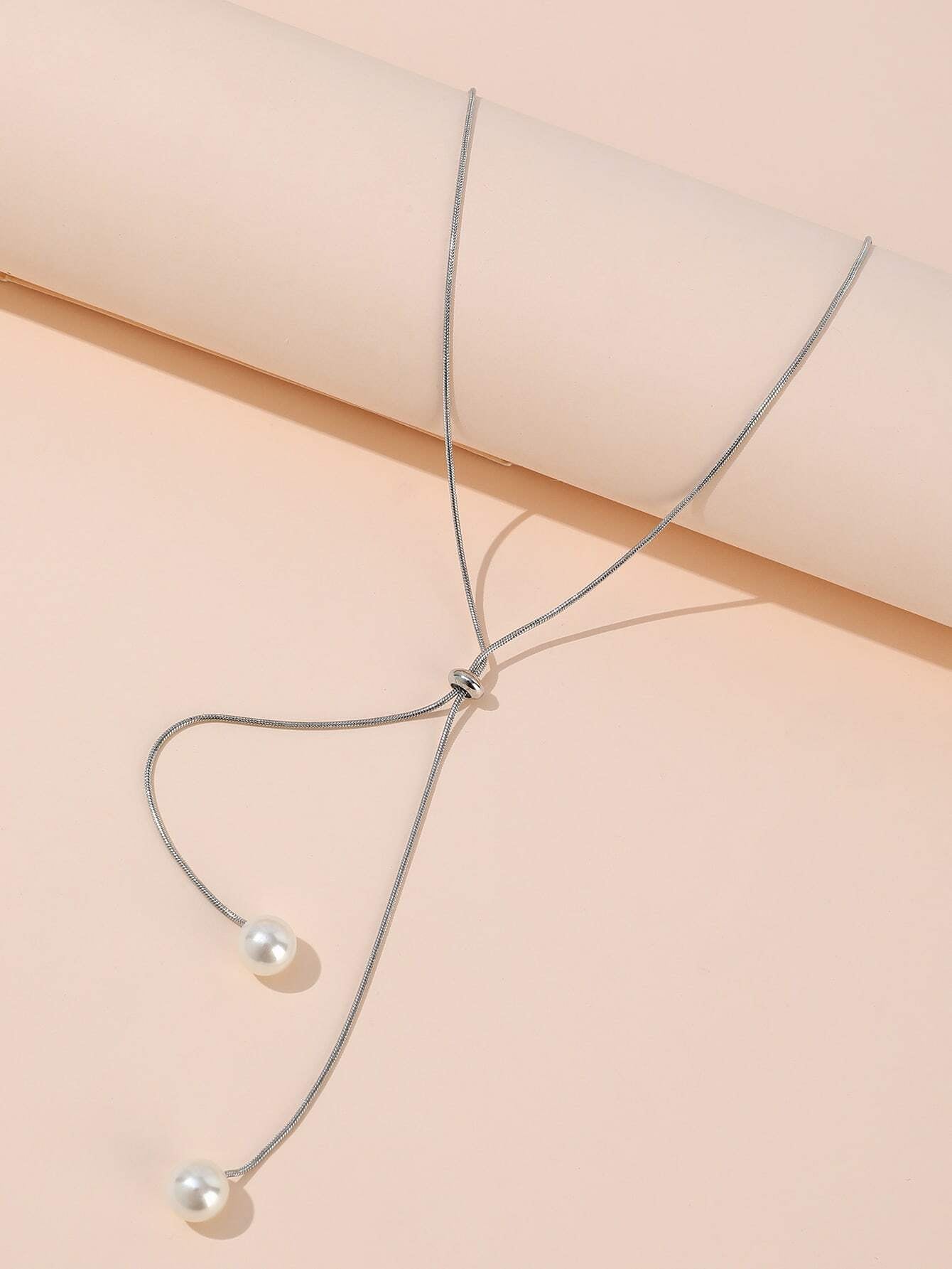 Fashion Faux Pearl Decor Y Shape Long Necklace Jewelry Gifts