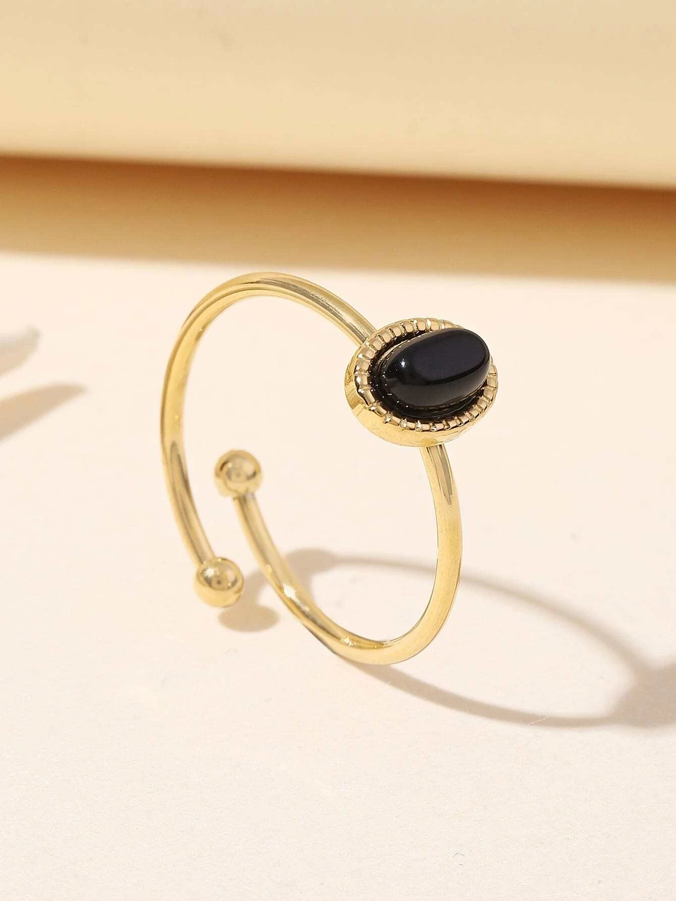 1Pc Fashionable 14K Gold Plated Stainless Steel Baroque Style Ring with Dopamine & Natural Stone Decoration, Adjustable Size, Suitable for Women'S Daily Wear, Gifts