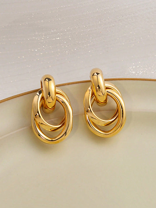 1Pair Fashionable Zinc Alloy Circle Drop Earrings for Women for Daily Decoration