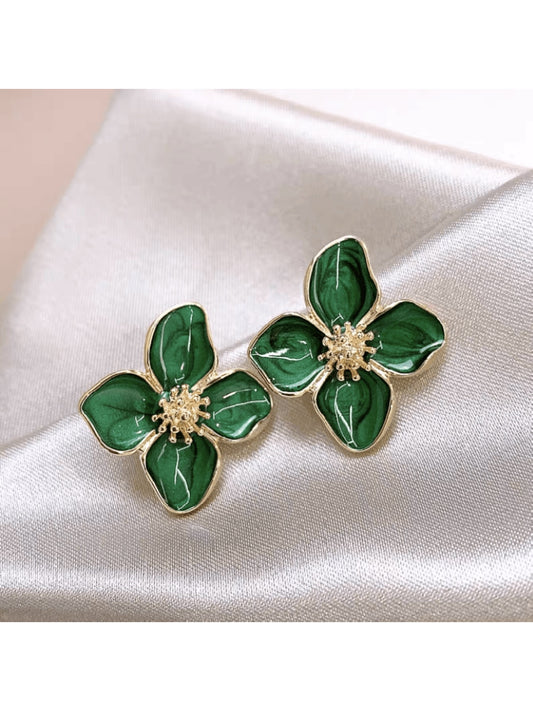 1 Pair Fashionable Hibiscus Flower Glazed Vintage/Retro Flower Stud Earrings, Versatile Jewelry Accessories Valentines