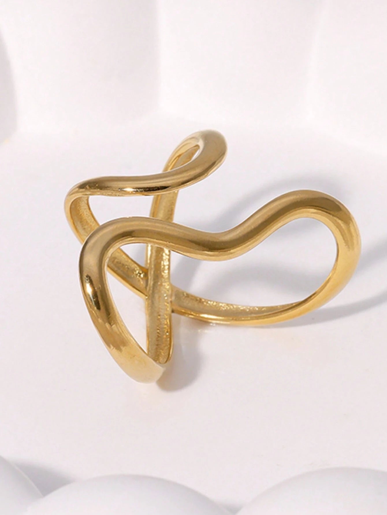 1Pc Fashionable Asymmetrical Wavy Curve Stainless Steel Adjustable Open Ring for Women, Daily/Party Wear