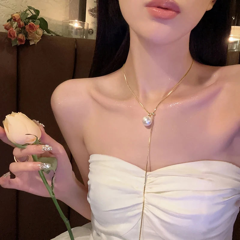 Fashion Adjustable Tassel Pearl Chain Necklace for Women 2025 Trend Rhinestone Butterfly Necklace Wedding Jewelry Birthday Gifts