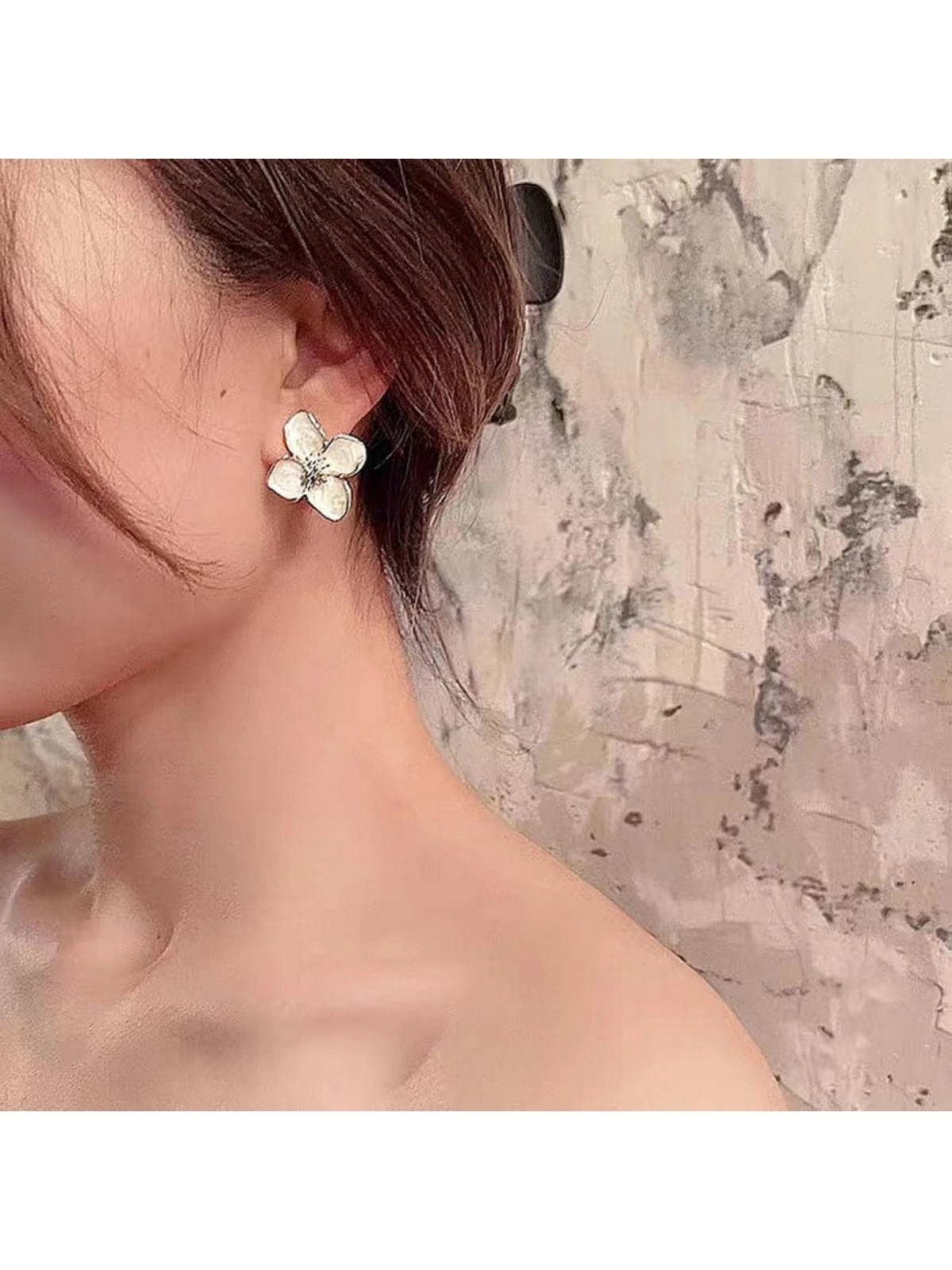 1 Pair Fashionable Hibiscus Flower Glazed Vintage/Retro Flower Stud Earrings, Versatile Jewelry Accessories Valentines