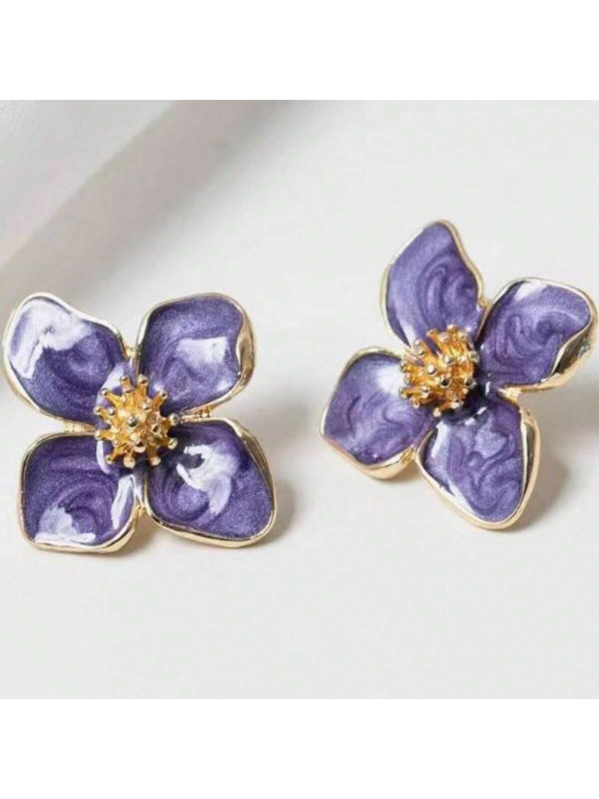 1 Pair Fashionable Hibiscus Flower Glazed Vintage/Retro Flower Stud Earrings, Versatile Jewelry Accessories Valentines