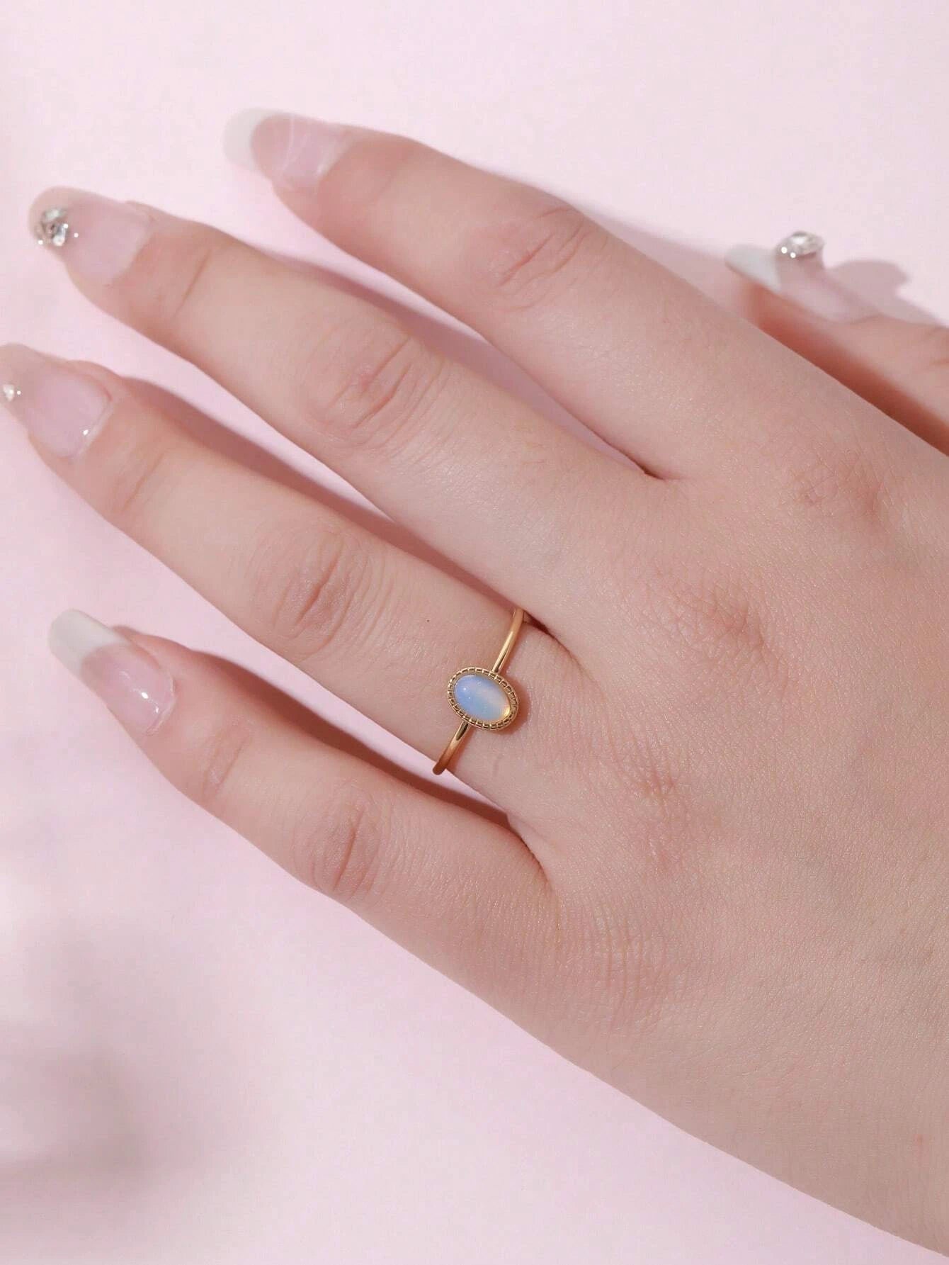 1Pc Fashionable 14K Gold Plated Stainless Steel Baroque Style Ring with Dopamine & Natural Stone Decoration, Adjustable Size, Suitable for Women'S Daily Wear, Gifts
