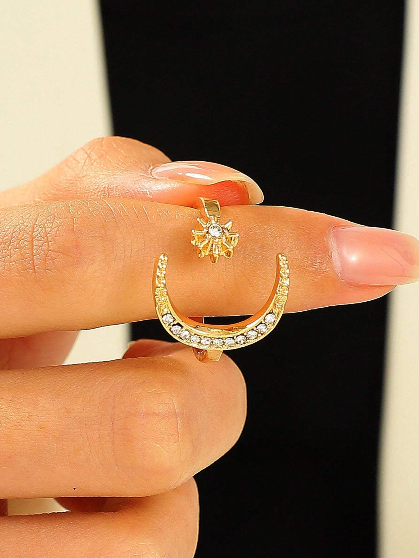 1Pc Retro Star & Moon Open Ring, Versatile Casual & Formal Wear Jewelry for Women