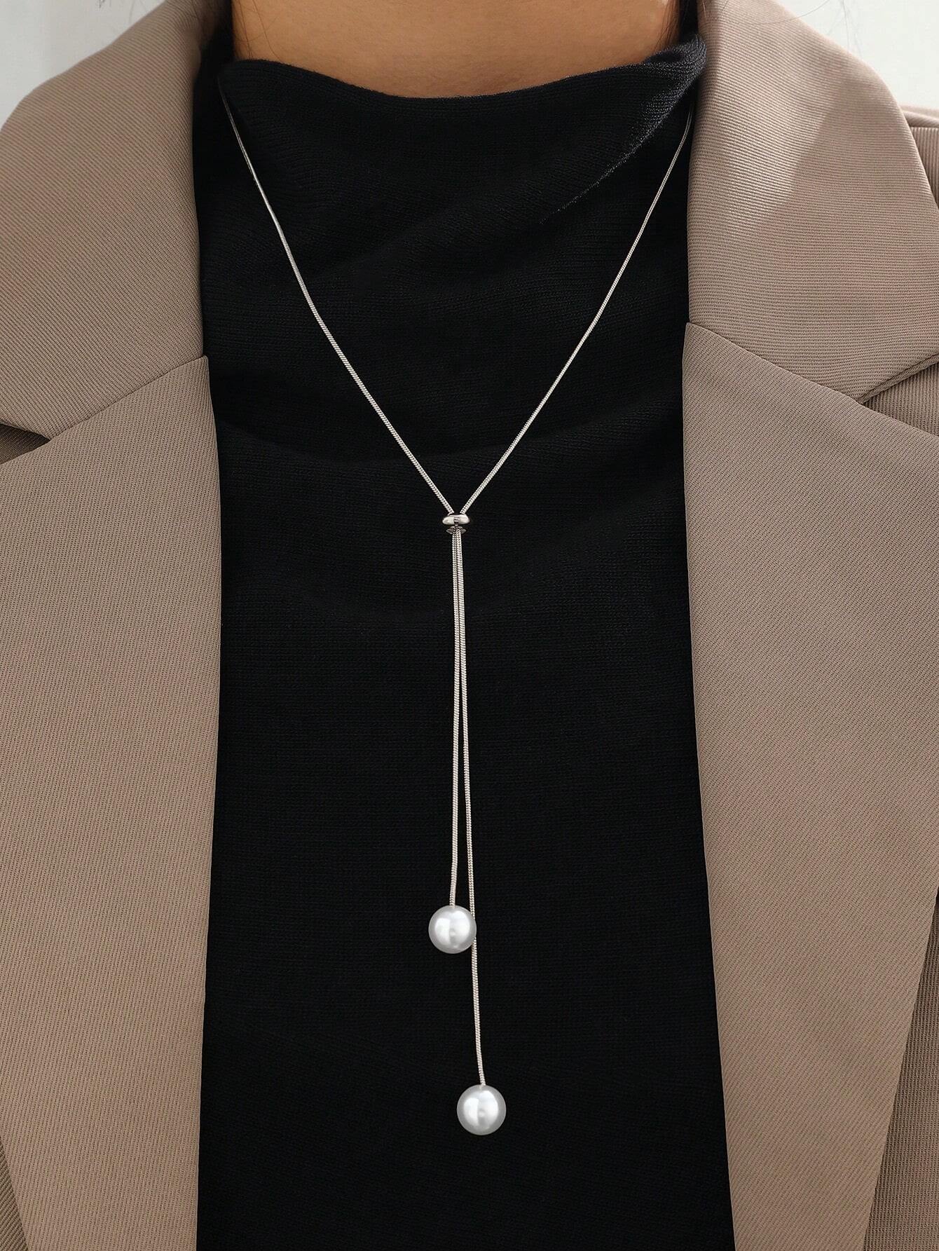 Fashion Faux Pearl Decor Y Shape Long Necklace Jewelry Gifts