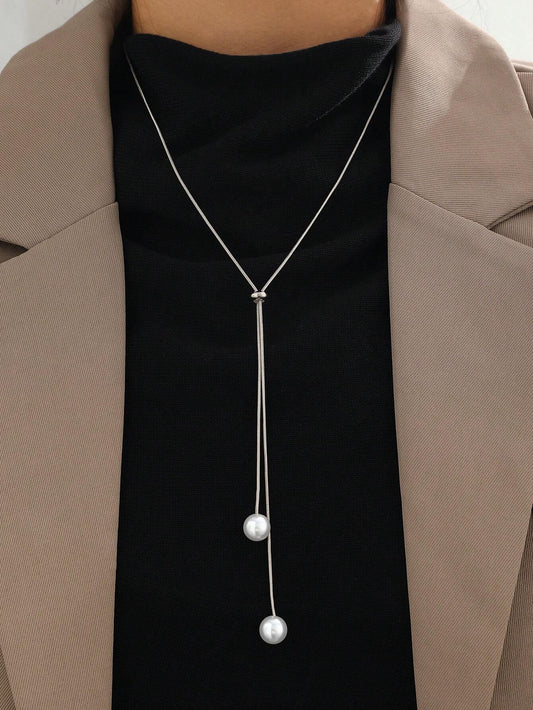 Fashion Faux Pearl Decor Y Shape Long Necklace Jewelry Gifts