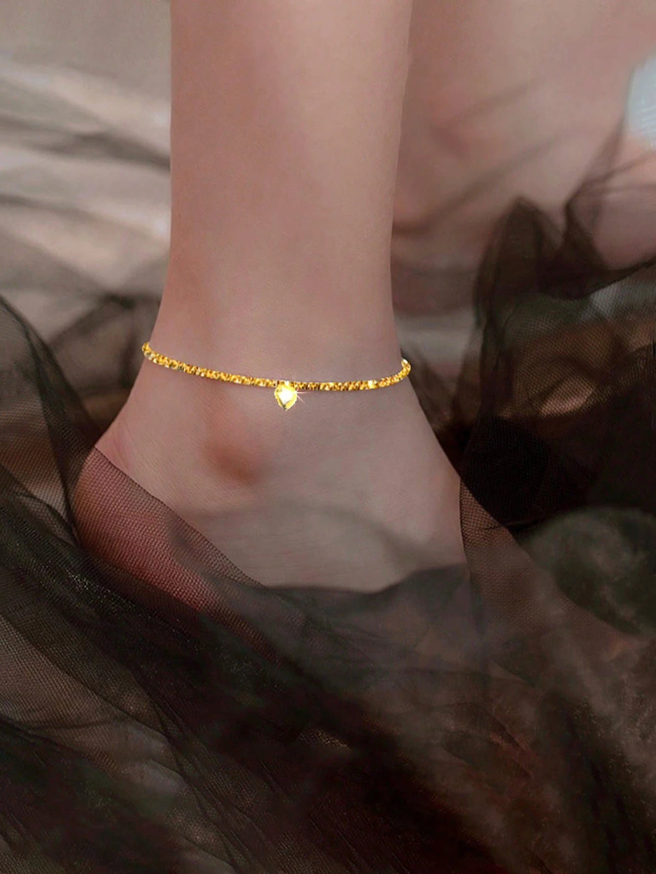 1Pc Simple Charm Bulingbuling Chain Silver Anklet Women'S Travel Holiday Jewelry Suitable for Couples to Wear