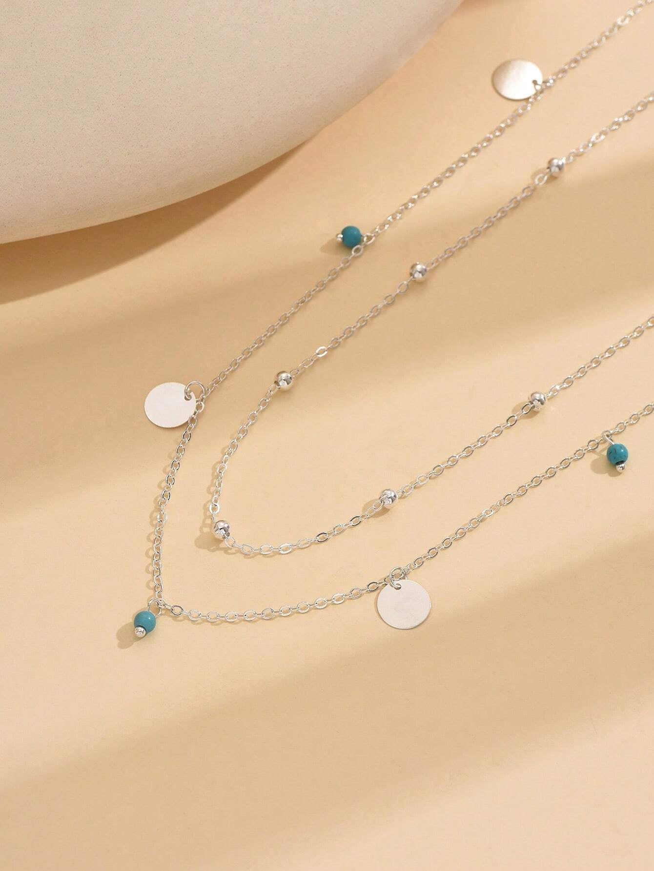 2Pcs/Set Random Quantity Faux Turquoise Disc Pendant Waist Chain, Resort Style