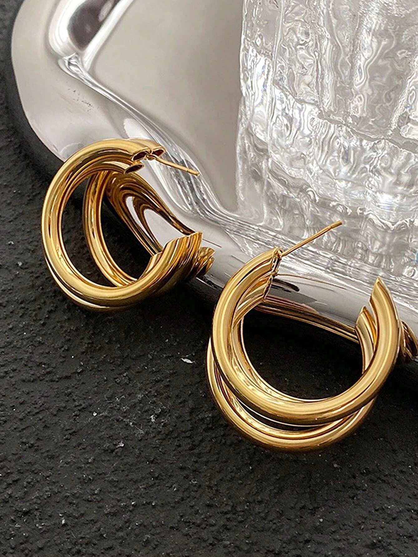 1Pair Fashion Minimalist Layered Cuff Hoop Earrings for Women for Daily Decoration
